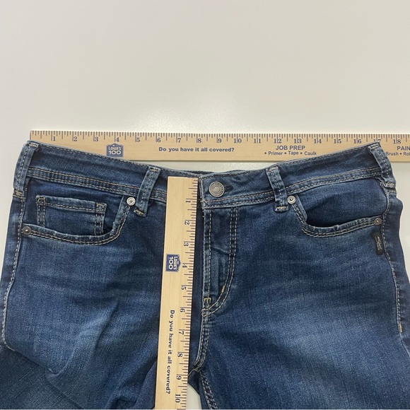 Silver Jeans Elyse Curvy Mid Rise Slim Boot Dark Blue, size 32/31 - Picture 9 of 10